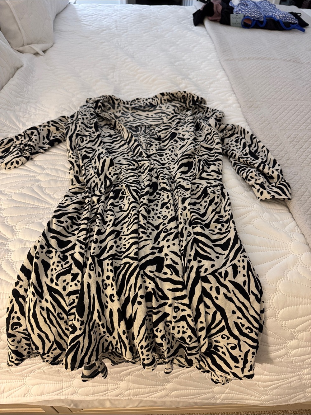 Zara Black and White Animal Print Midi Dress